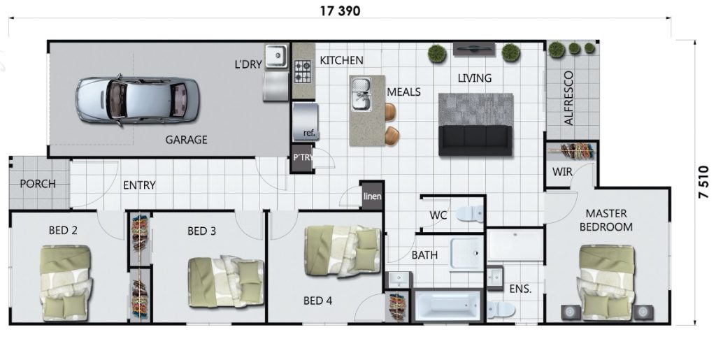 Haley 121 - Floor Plan Cottage House Brisbane Builder 4 Bedrooms Lock Up Garage Alfresco