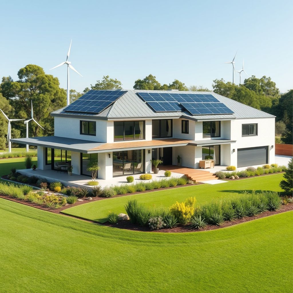 Solar-powered, multi-generational home with clean, modern design and energy efficiency.
