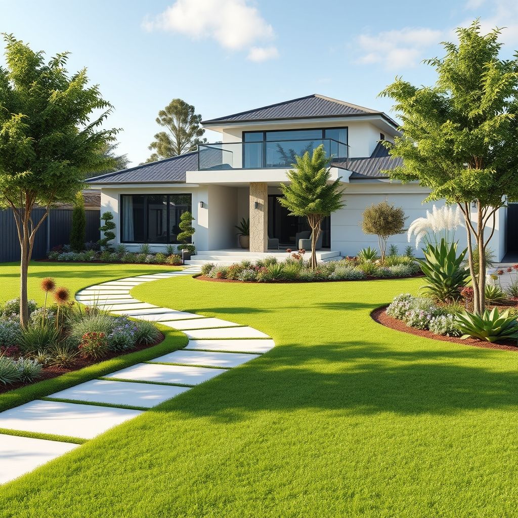 Modern dream home landscaping plan, Enoggera Reservoir.  Custom design for retirees, building process included.