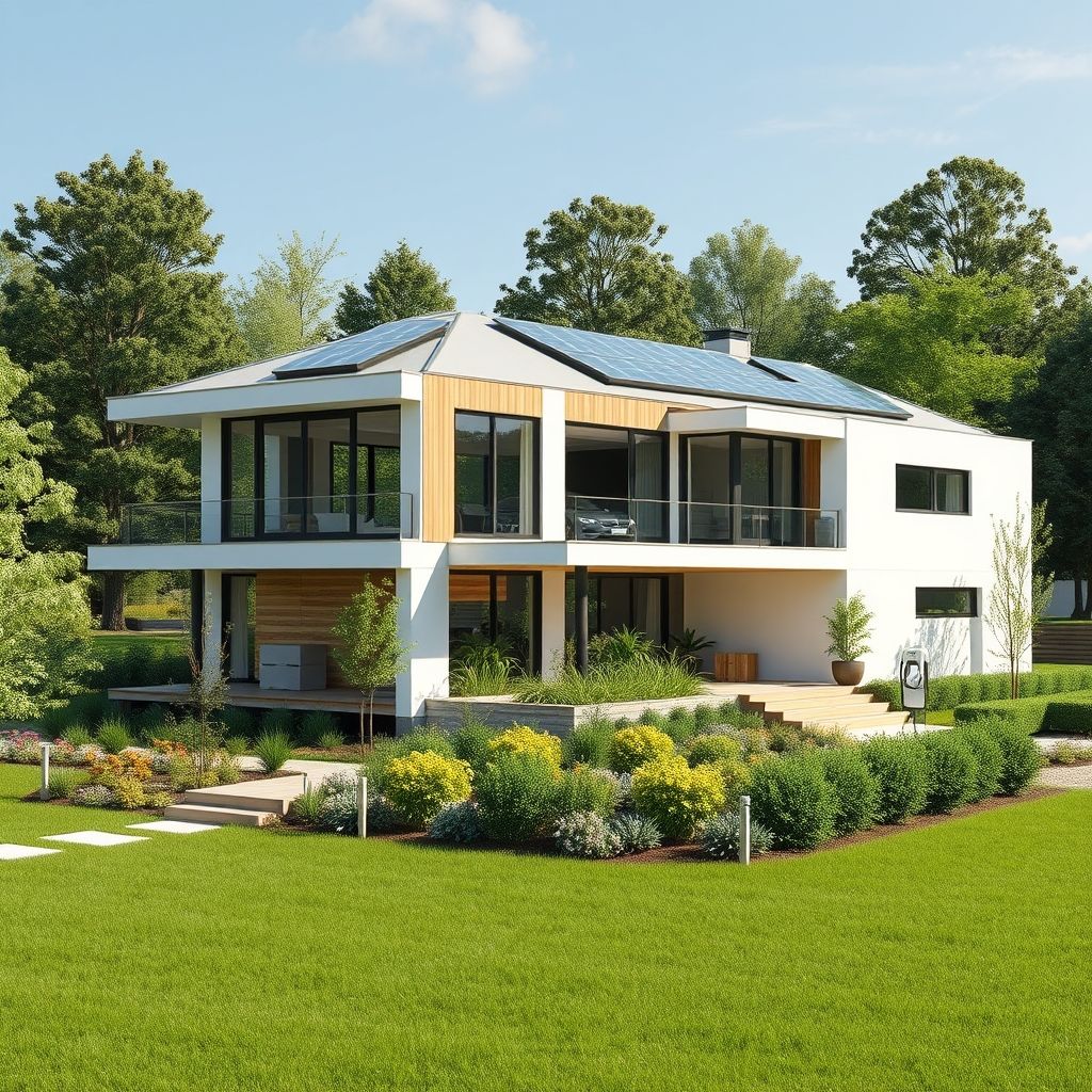 Modern, eco-friendly custom home design showcasing sustainable materials and technology, symbolizing affordable and professional green building solutions.