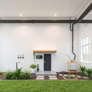 Professional, clean, modern image depicting a country estate builder with utility connections, showcasing affordable new home construction in a 16:9 aspect ratio.
