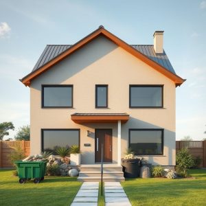 Modern home construction, minimizing material waste. Sustainable building practices.