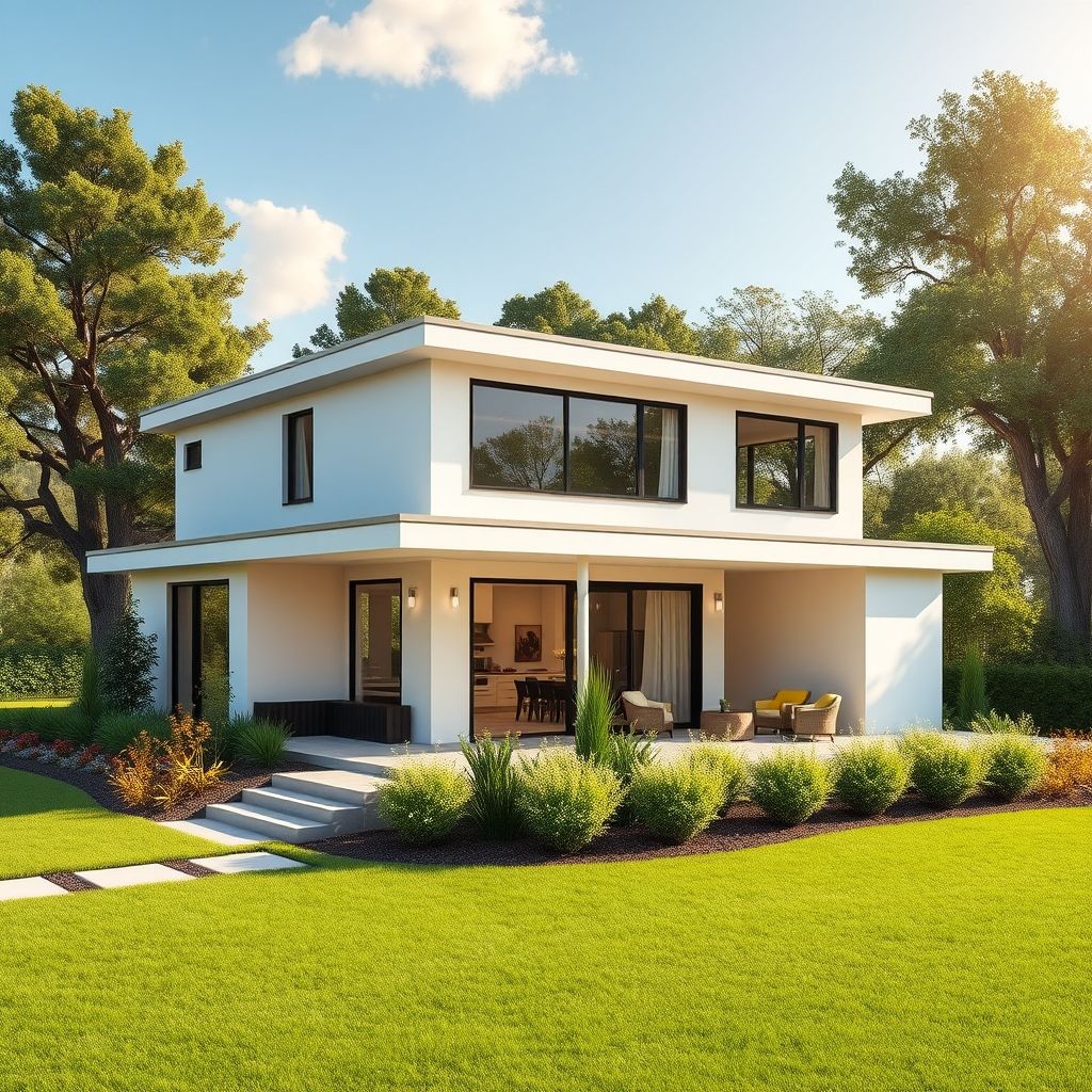 Professional modern homestead, built by local custom home builder, showcasing sleek design and quality craftsmanship, ideal for showcasing the benefits of choosing a local custom builder.