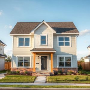 Modern, high-quality image: New home construction, clean lines, community involvement, professional residential development, 16:9 aspect ratio.