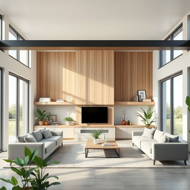 Modern country home design, showcasing eco-friendly materials and sustainable construction elements in a professional, clean, 16:9 photorealistic image.