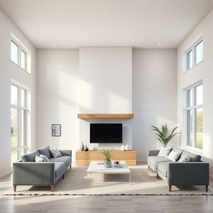 Modern, clean-lined image showcases a high-quality, reliable new home construction project, emphasizing ethics and affordability, in a 16:9 aspect ratio.
