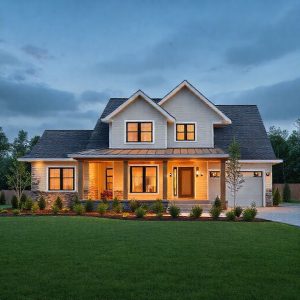 Modern Acreage Home: Seasonal Weather-Ready Design, featuring sleek lines, clean architecture, and meticulous planning for upcoming weather challenges, ideal for 16:9 aspect ratio.