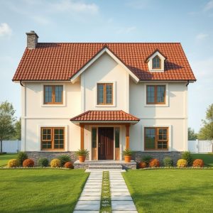 Modern, clean-lined country style home amidst a sustainable rural landscape, showcasing eco-friendly rural home construction services.