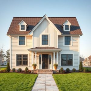 Modern, clean country home under construction, showcasing quality craftsmanship by a local custom builder, in a 16:9 aspect ratio.