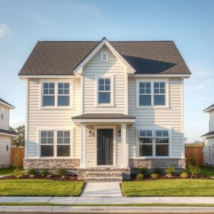 Modern, clean-lined new home construction with an established local builder, showcasing the advantages of affordable, high-quality construction in a professional setting, 16:9 aspect ratio.