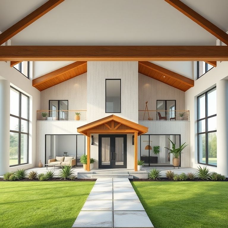 Rural estate with modern construction details, showcasing stages of custom home building in a clean, professional setting, ideal for a featured image of a step-by-step guide.