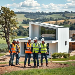 Professional owner-operated building company showcasing a sleek, modern rural estate, symbolizing their commitment to quality and dedication.