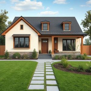Modern acreage home with contemporary landscaping under construction, showcasing a fixed-price custom design, in a clean, professional setting, suitable for a featured 16:9 aspect ratio image.