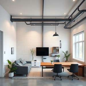 Modern acreage builder scheme: A high-res, 16:9 photorealistic image of a sleek, custom-built home, showcasing its strategic electrical and plumbing systems layout, designed for planning custom home systems.