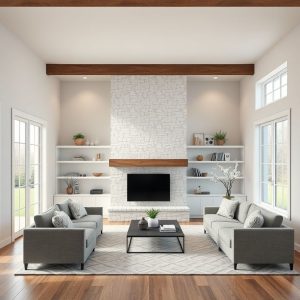 Modern country property with custom heating & cooling systems, showcasing sleek, high-quality design for home builders, 16:9 aspect ratio.