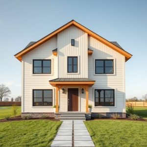 Modern rural home under construction, showcasing high-quality materials. Affordable new build quality.