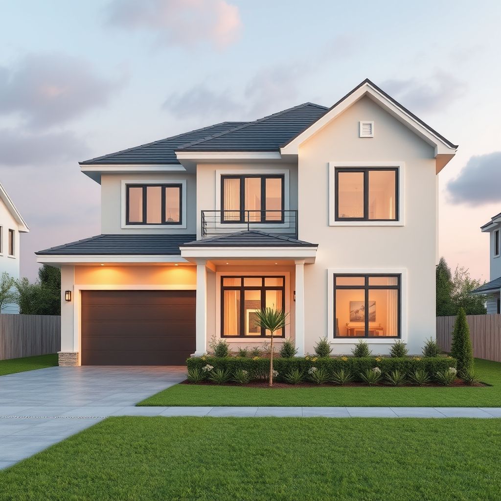 Modern home under construction, fixed-price contract details. Affordable custom build.