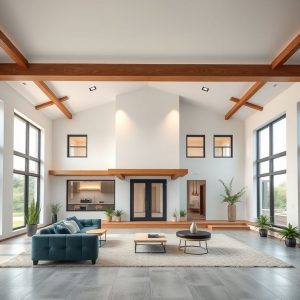 Professional, modern 16:9 image showcasing a clean, high-quality photorealistic depiction of an affordable home builder's fixed-price contract project on acreage, with a sleek, contemporary architectural design.