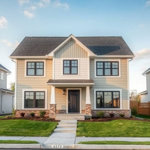 Modern, clean-lined illustration showcasing new home builders navigating permit processes and construction services in a streamlined, professional manner, with 16:9 aspect ratio.