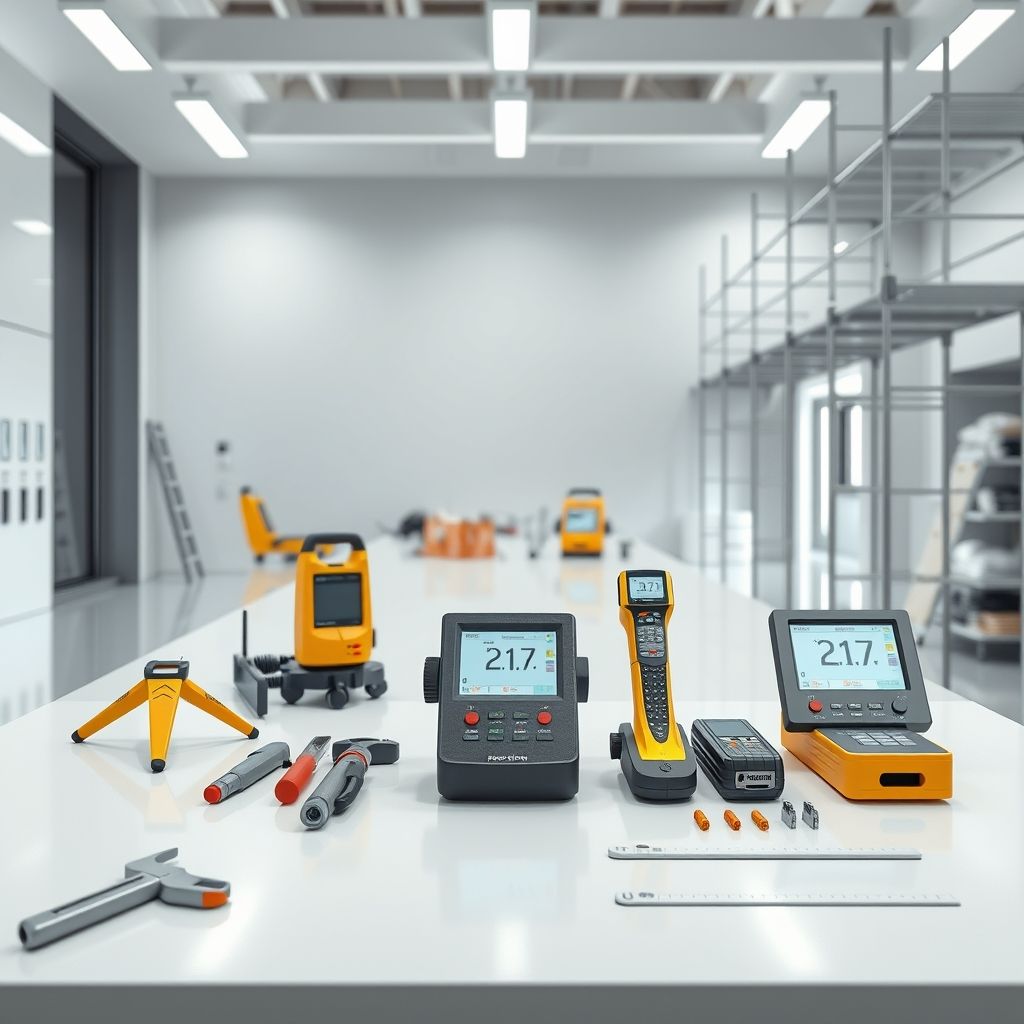 Modern, custom home under construction, showcasing high-tech security features such as cameras, sensors, and automated locks, in a clean, professional setting, suitable for a featured 16:9 aspect ratio image.