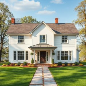 Modern country home nestled amidst preserved trees and natural features, showcasing a spacious, architect-designed property on a large, pristine estate.
