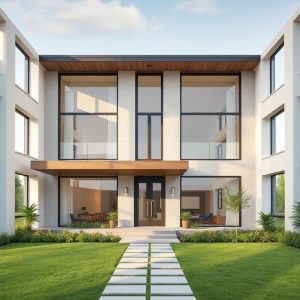 Modern, custom-built home under quality assurance, showcasing professional architecture and sleek design, suitable for featured 16:9 aspect ratio.