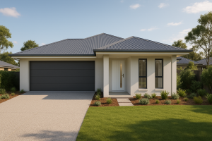 Custom Design New Home Builder completed new home in Karalee, Brisbane, with manicured lawn and landscaped front yard